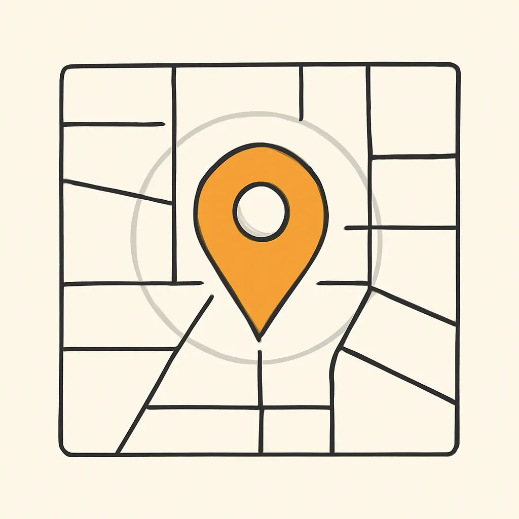 Stylized map-pin and local-pack motif